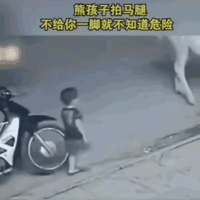 小孩一再挑战马的底线，终于被一蹄踢飞。教育代价虽然厚重但终身受用。
有些孩子生来