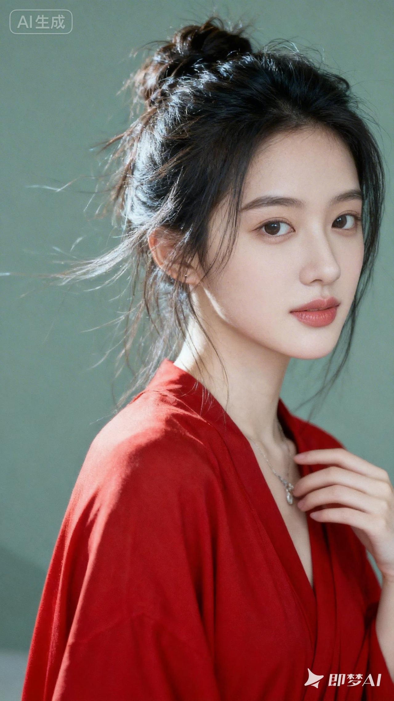 温柔红衣少女，优雅气质满满🌸