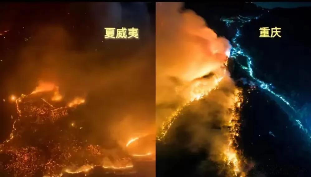 夏威夷大火和重庆大火的区别：
就是那条蓝色的线！
英雄的人民！无畏的人民！了不起