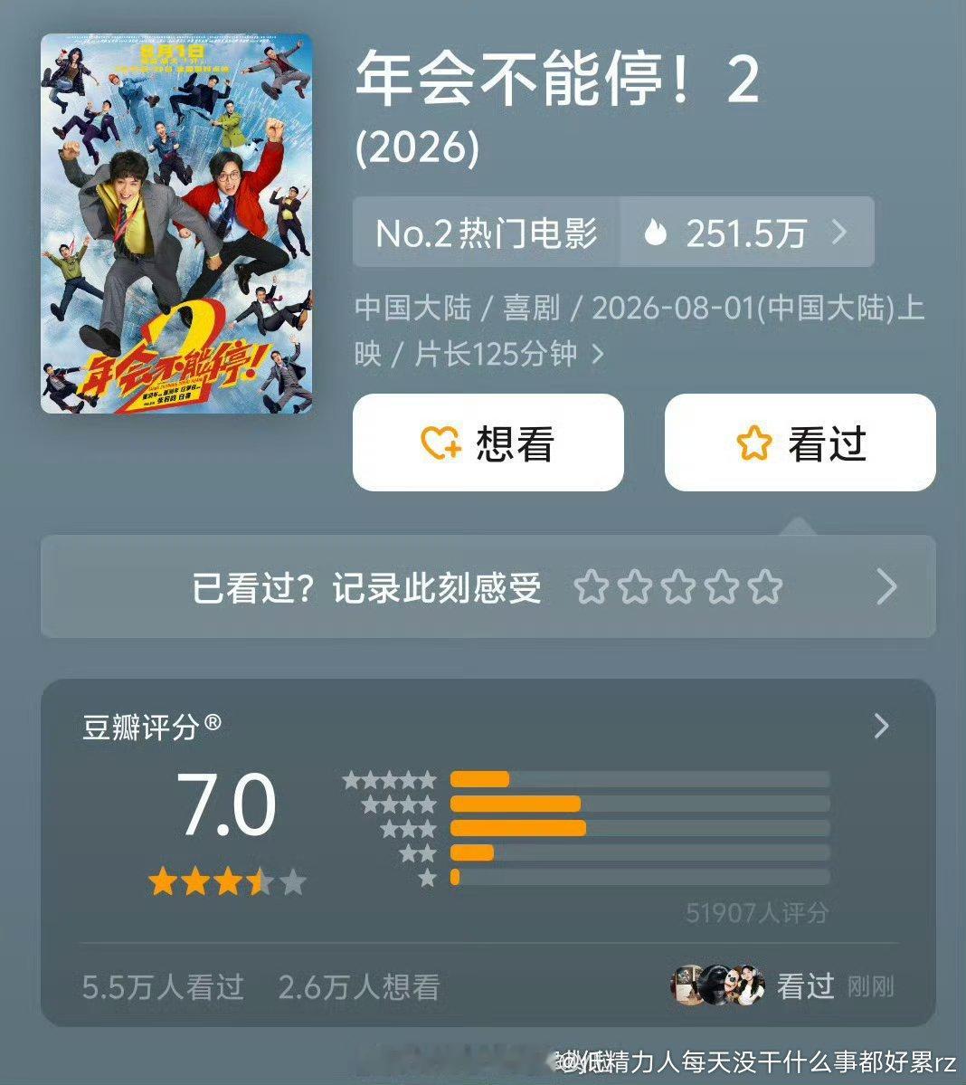 年会不能停2豆瓣才开分7.0，这下真完了，你可没有周星驰 