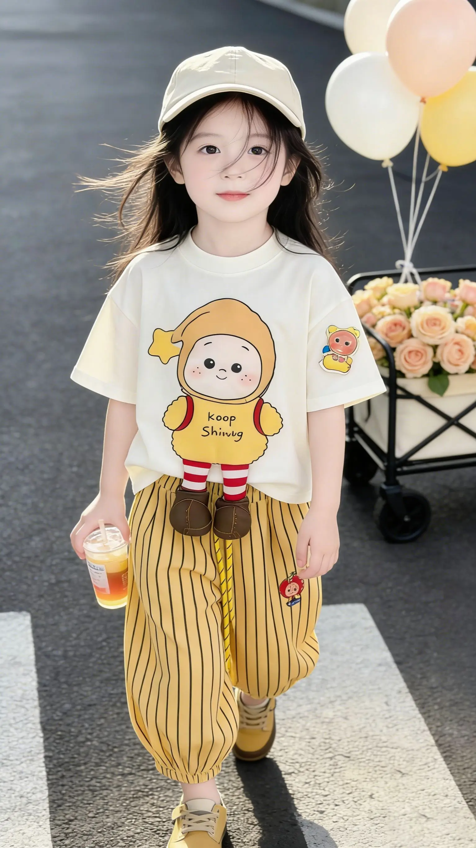 不费力的萌娃穿搭。立体玩偶+条纹裤，遛娃拍照都出片📸宝妈闭眼入！软乎...