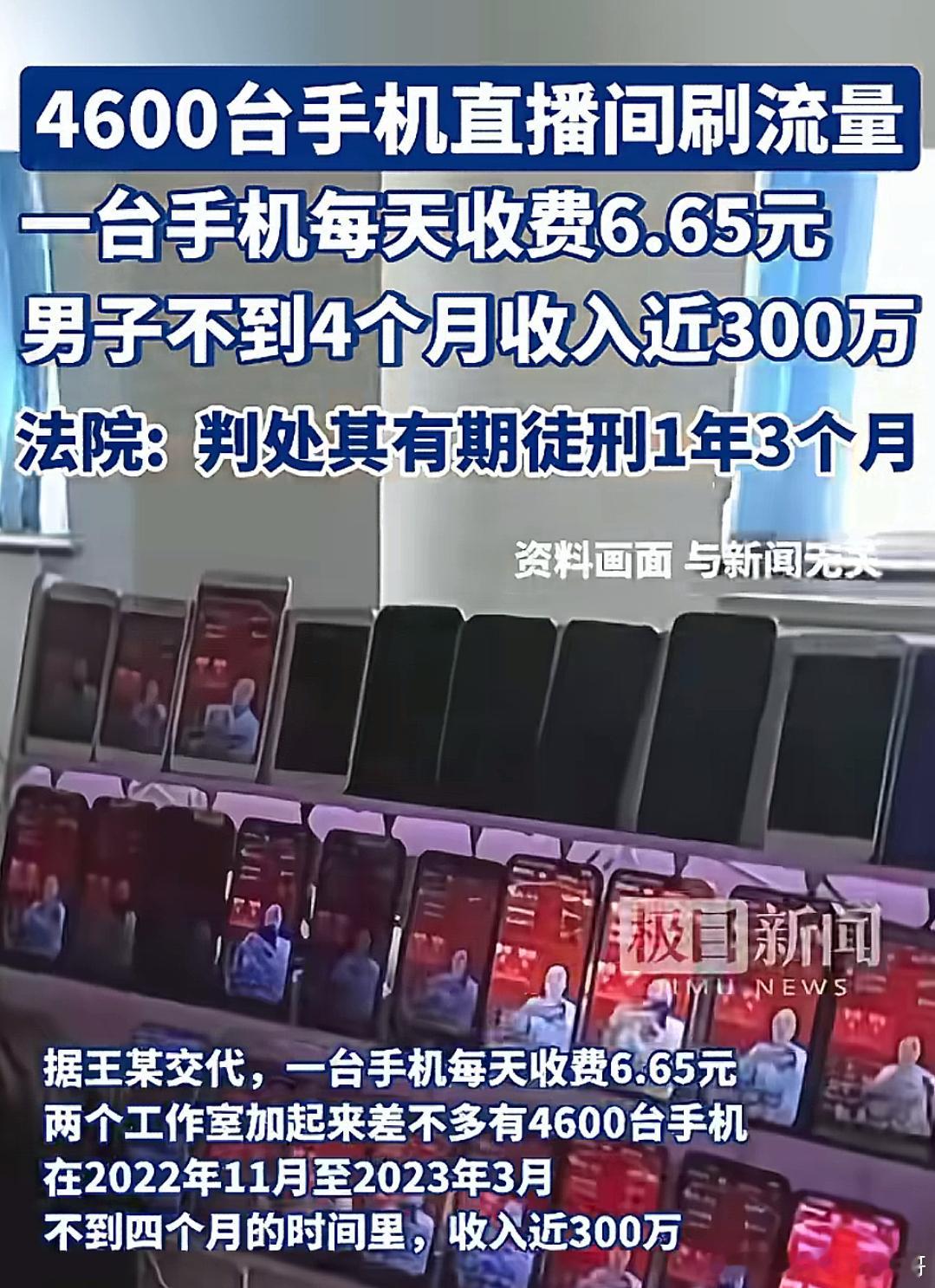刷流量不到4个月收入近300万，判1年3个月 