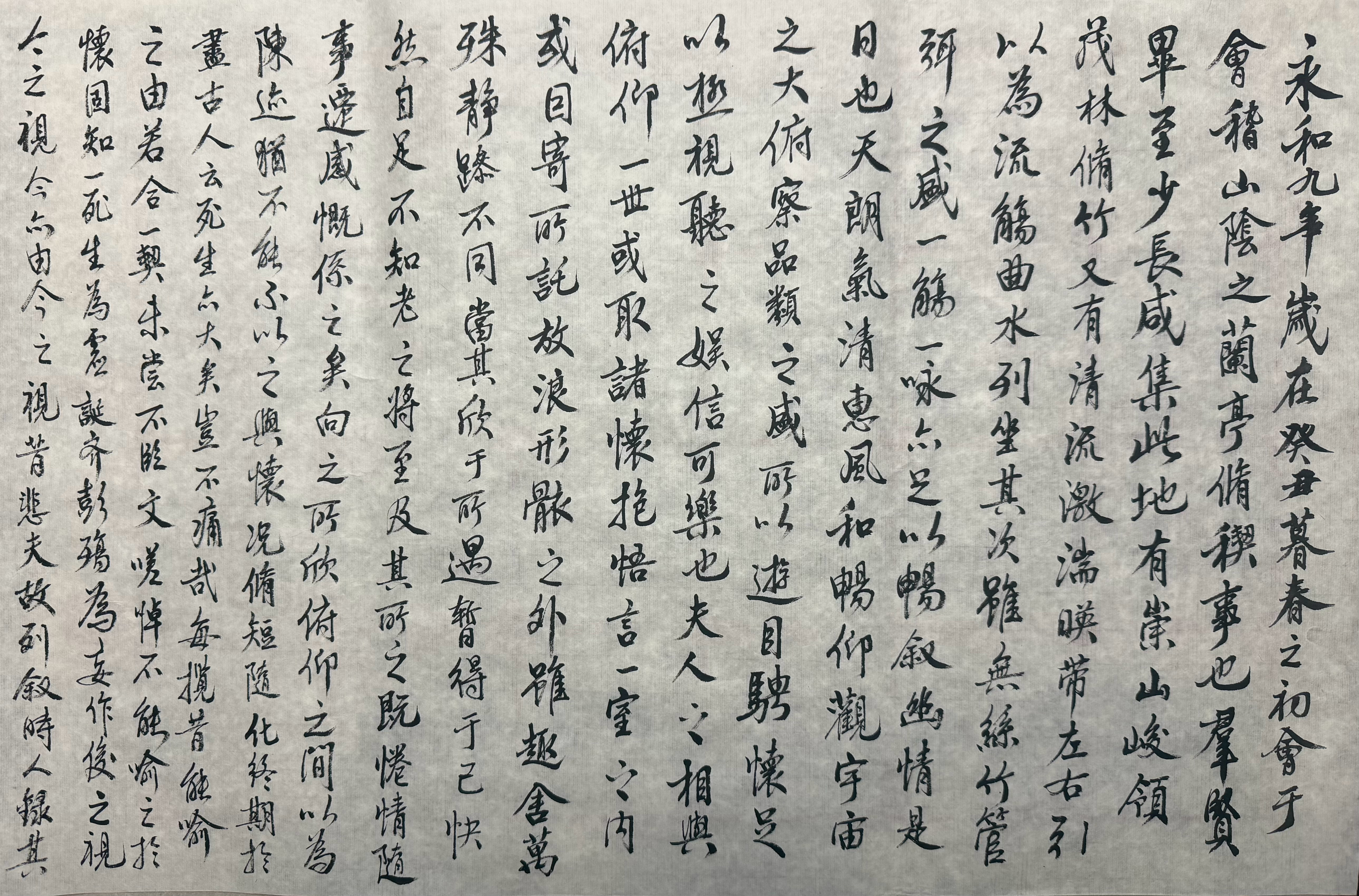 今天心血来潮，用小楷写《兰亭序》，纸张太小，这么小的字还没有写完。