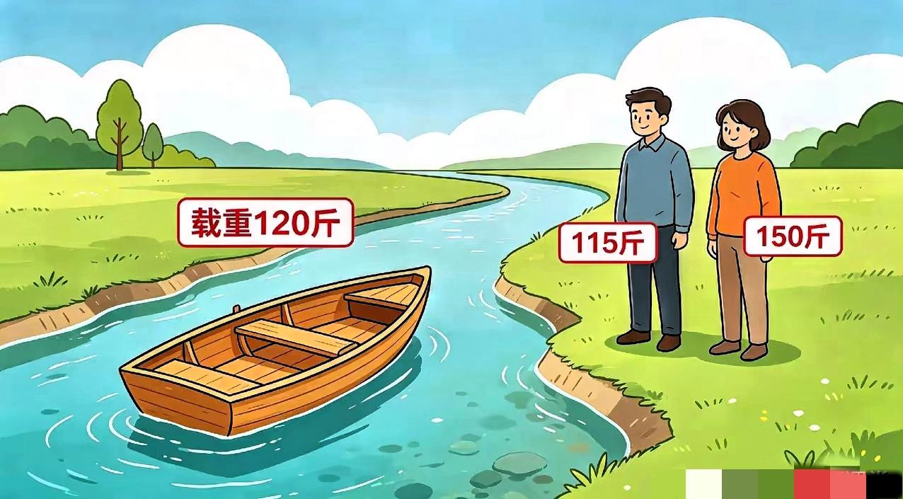 过河问题：至今无人能解！
​有一对夫妻想要过河，只有一条船，船载重120斤，可是