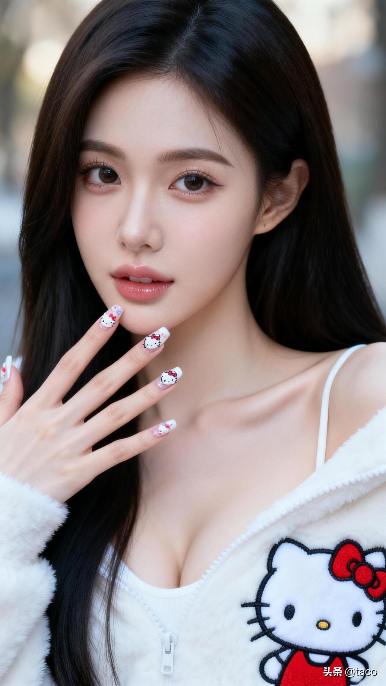 红妆映雪白，猫耳映芳颜。