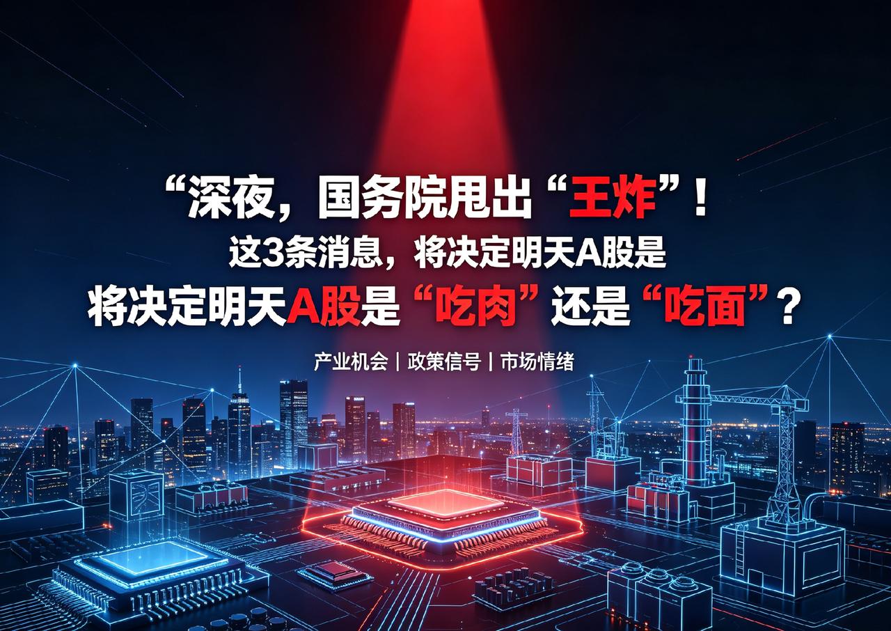 深夜，国务院甩出“王炸”！这3条消息，将决定明天A股是“吃肉”还是“吃面”？

