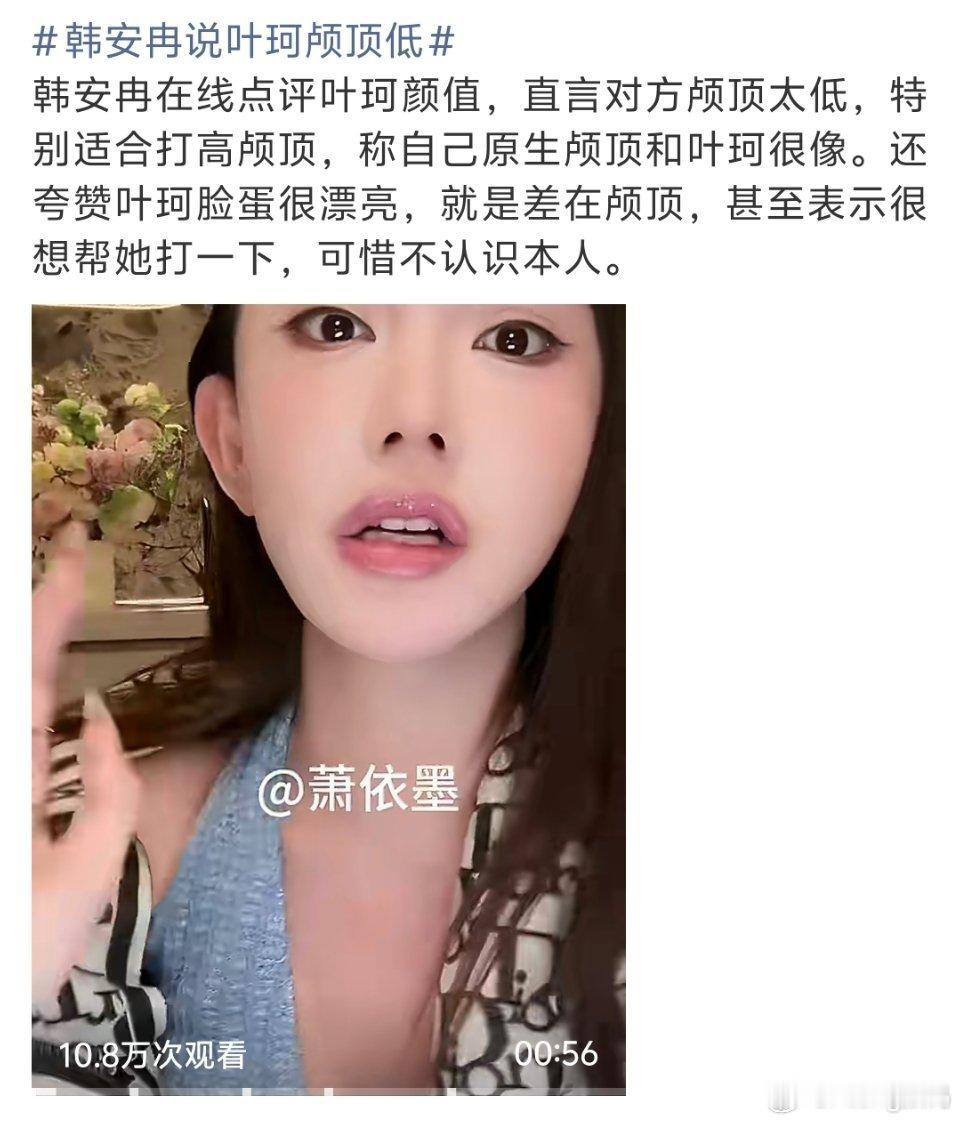 韩安冉说叶珂颅顶低还好吧只是提建议而已还以为互撕