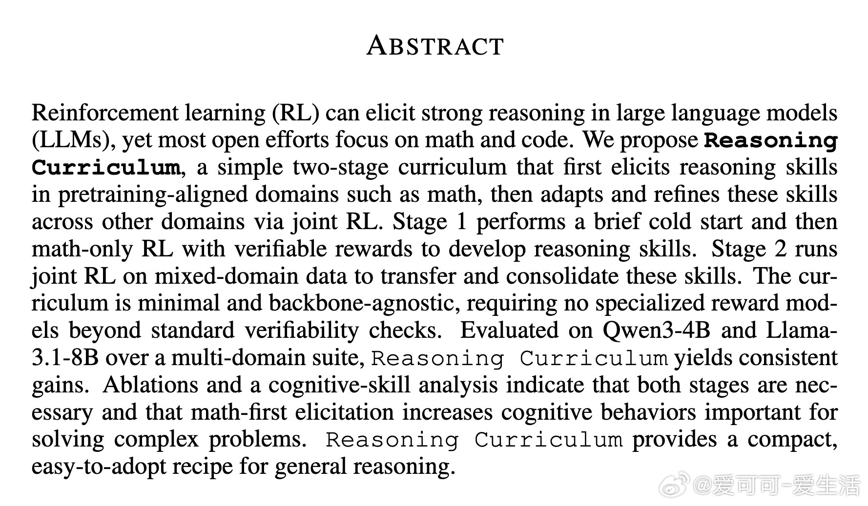 [CL]《Reasoning Curriculum: Bootstrapping