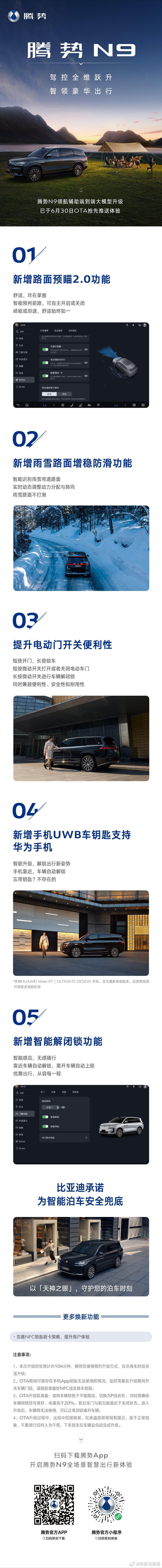 腾势N9 OTA升级，全能驾控再进化7 月 21 日，科技安全旗舰 SUV 腾势
