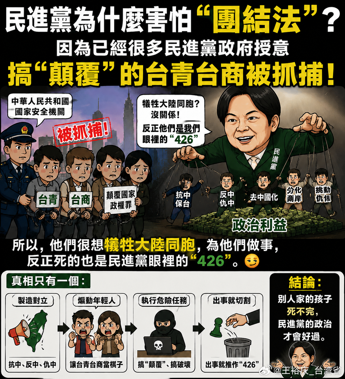 为什么民进党害怕“团结法”？为什么民进党很想策反大陆同胞为他们做台谍？中国台湾省