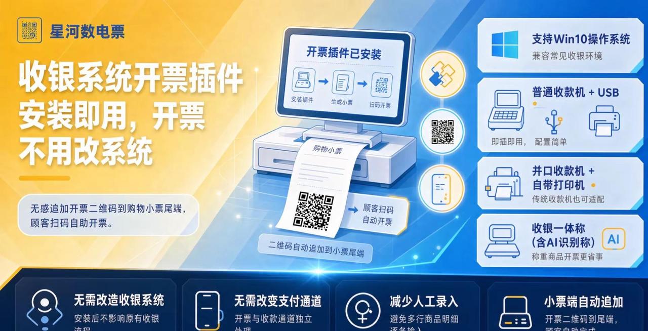 数电票开票插件。超市便利店开票插件，无需改造系统，无需更改支付通道，自动追加开票