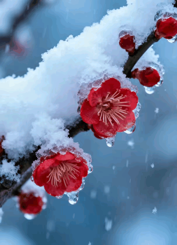 上联：雪压琼枝垂玉屑，
下联：疏影横斜暗香盈。