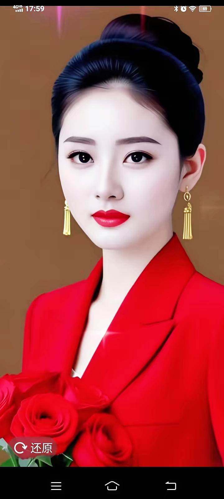 优雅红衣女子，手持玫瑰，尽显高贵气质