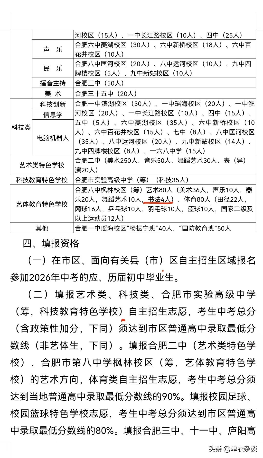 2026合肥中考重磅消息。
[加一][加一][加一]
书法，纳入合肥市特长生了。