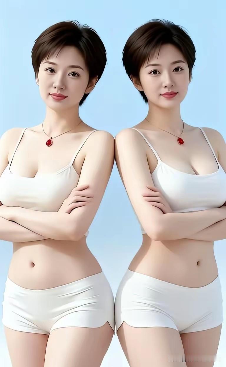 题双姝并立
 
软风轻拂鬓边霜，
两朵冰姿共短廊。
玉腕交横凝素韵，
红珠低映浅