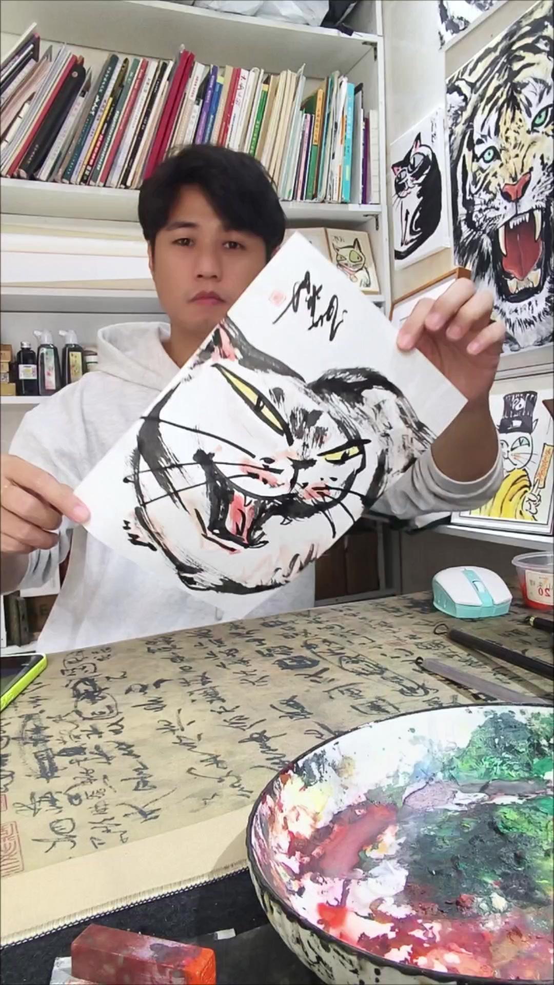 🎨给毛孩子定制肖像画超治愈！随机抽选的画友给我家猫画了一幅，猫咪的每根胡须都画