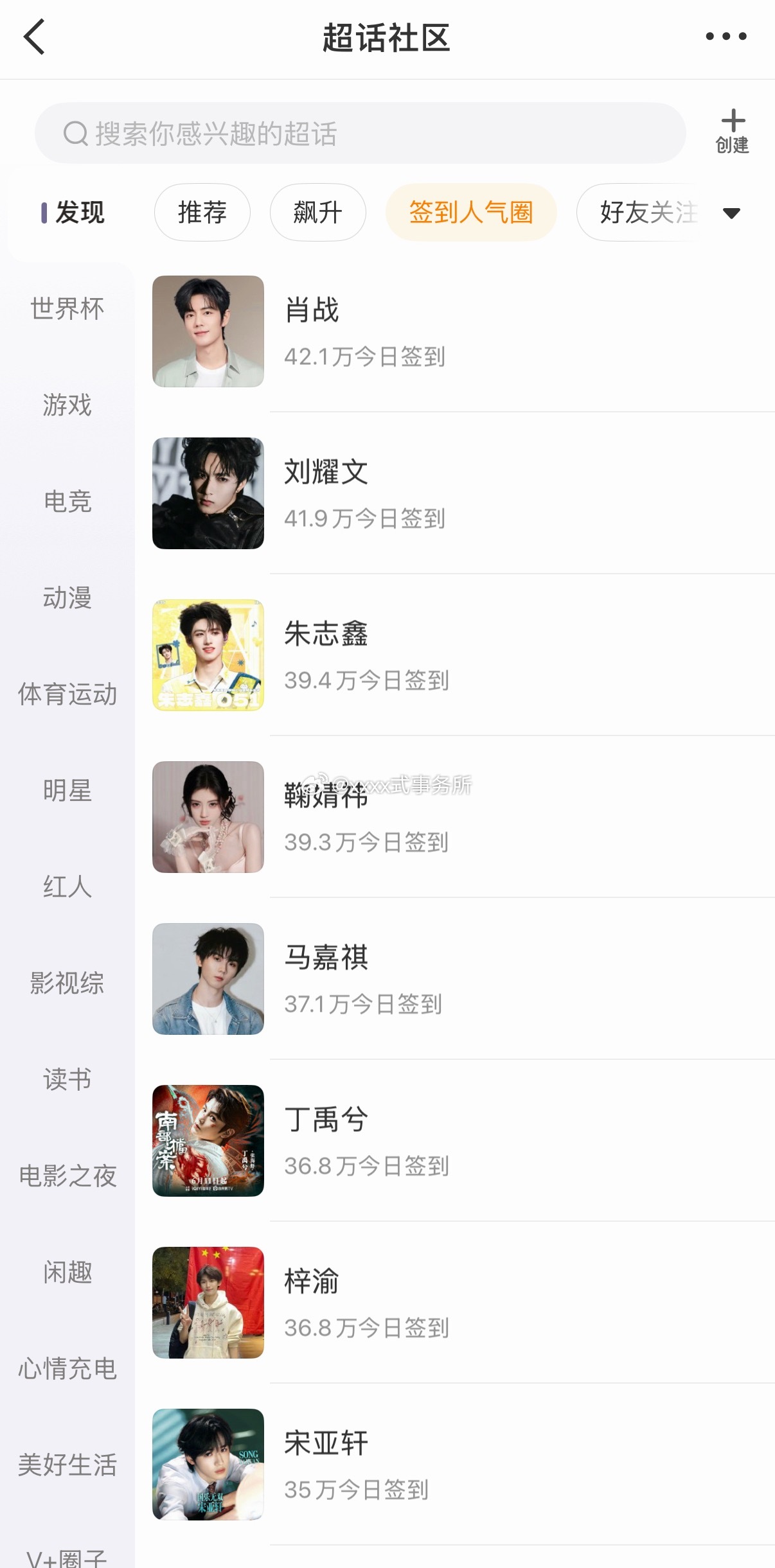 浪新出明星超话签到人气圈朱志鑫今天还排到过内娱第三 