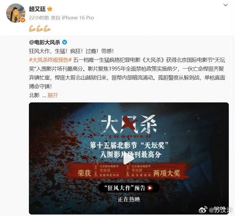 半个娱乐圈都在大风杀啊啊啊啊啊看起来都是演技派！！！五一我要去看这个！！这个介绍