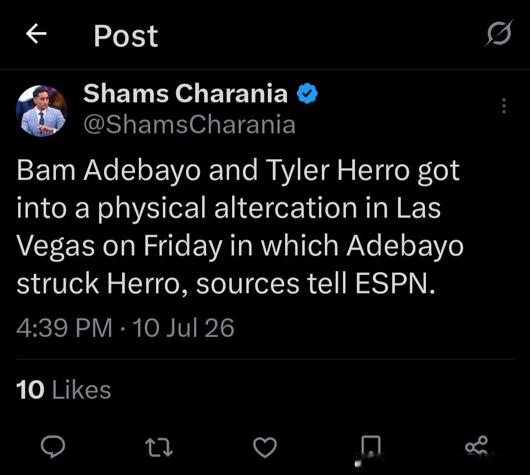 nbaNBA突发：据ESPN消息人士透露，巴姆·阿德巴约和泰勒·希罗周五在拉斯维