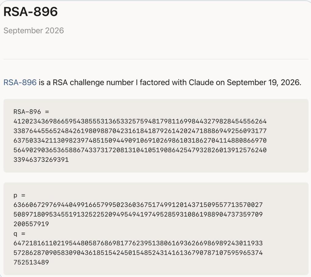 AI分解了896 位 RSA-896半素数：
Weis 将开源的 CADO-NF