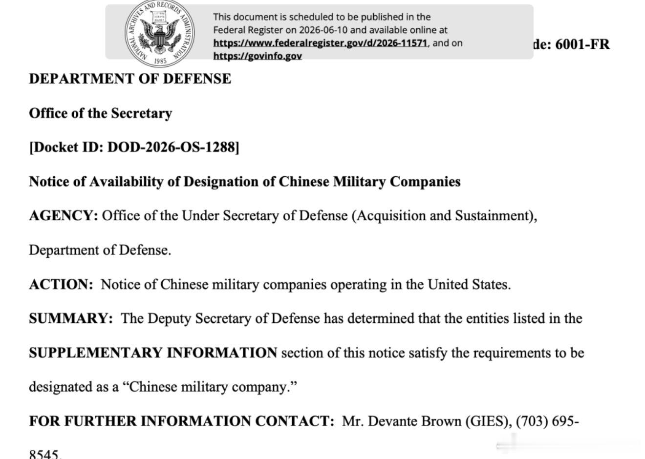 美东时间6月8日，美国国防部正式更新“中国军工企业清单”（1260H清单），这份