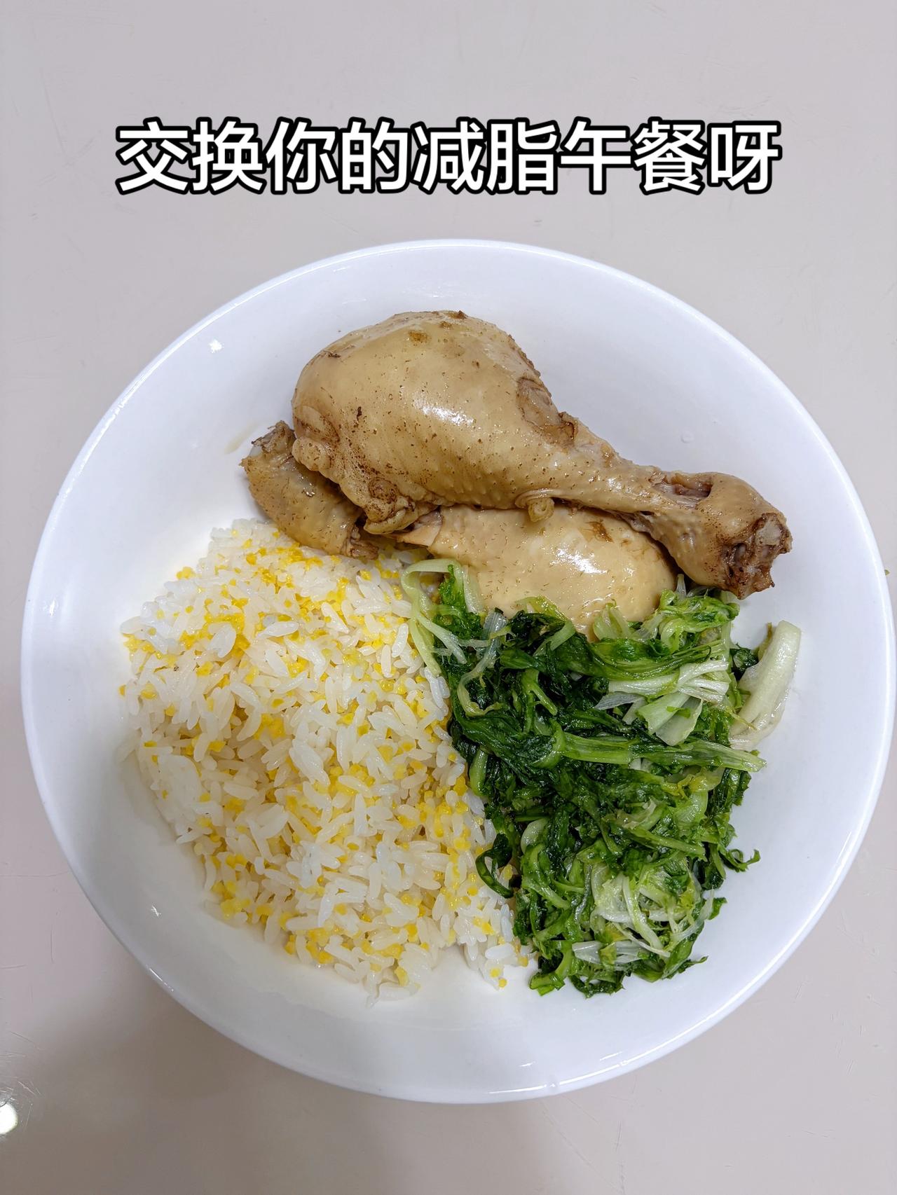 自律减脂健康餐，目标95斤，加油
今日减脂午餐：鸡腿饭