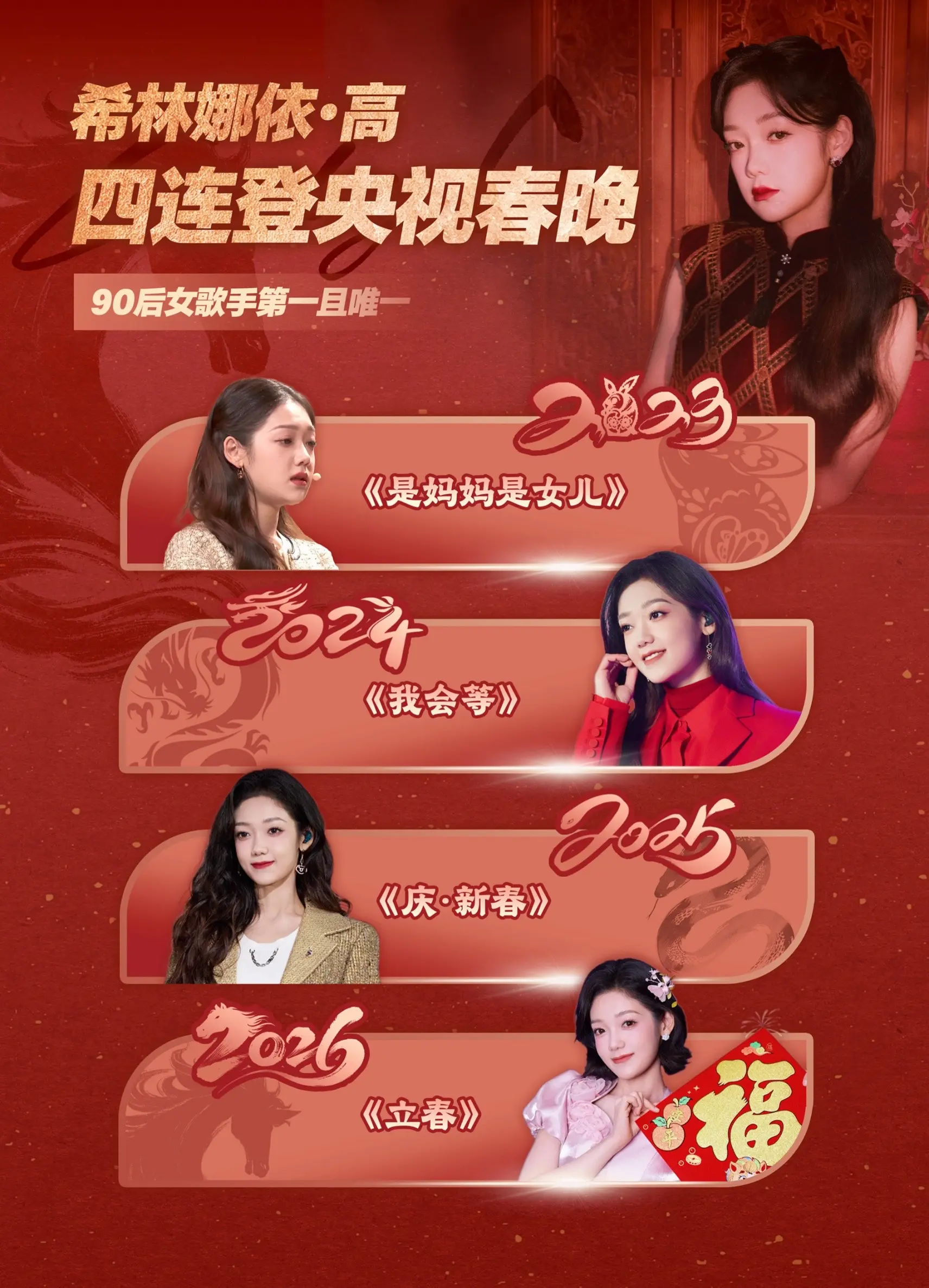 希林娜依高四连登央视春晚归来才27！过年就看春晚！