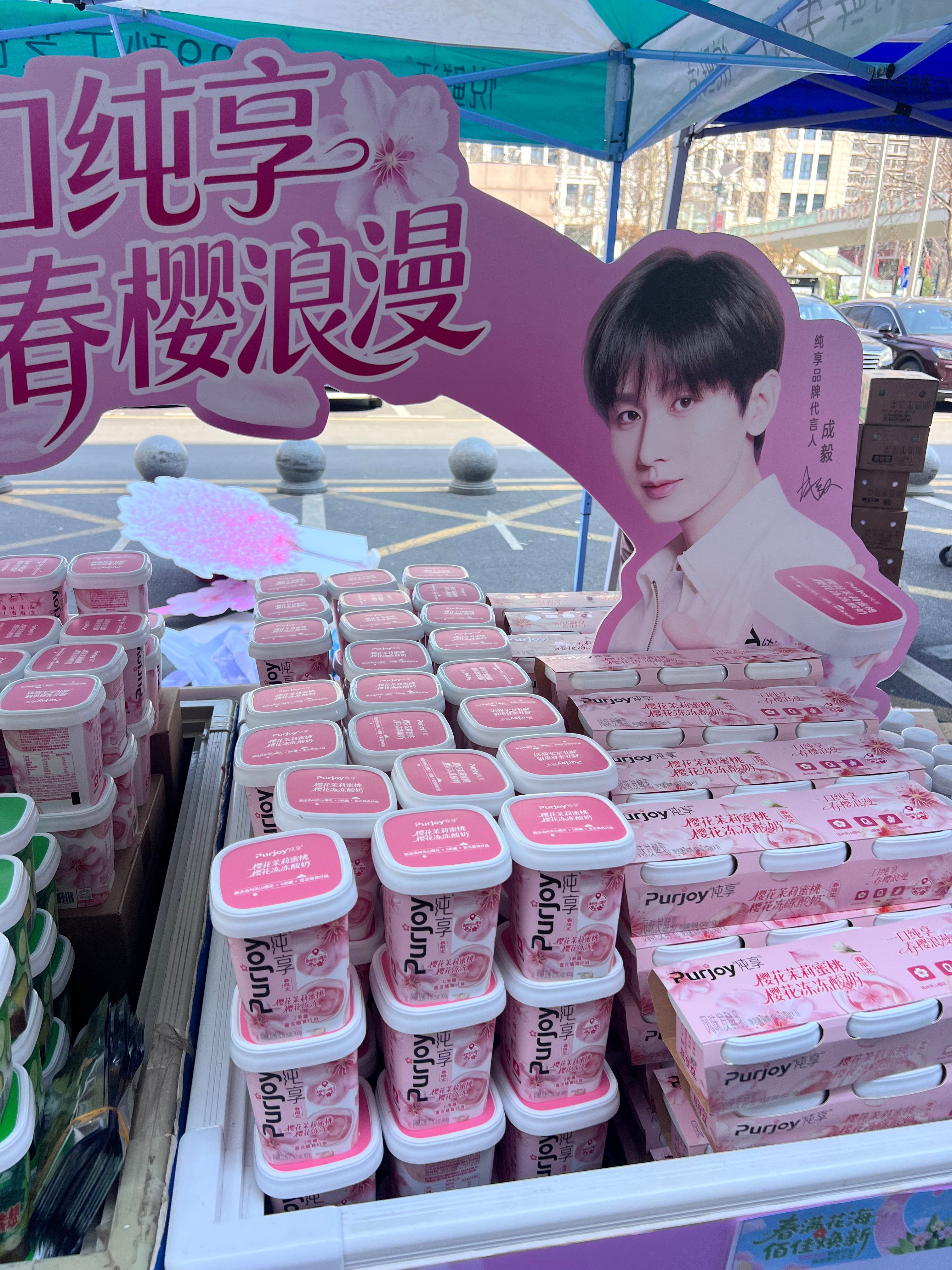 逛街看到纯享的线下互动，满眼的粉色樱花成毅！ 