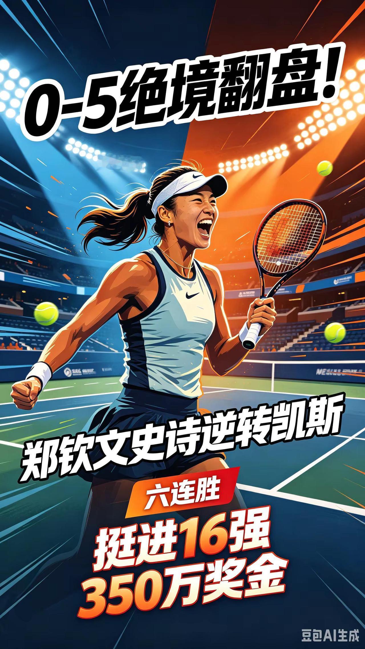 0‑5绝境翻盘！郑钦文史诗逆转凯斯，六连胜+16强+350万奖金网球郑钦文 竞技
