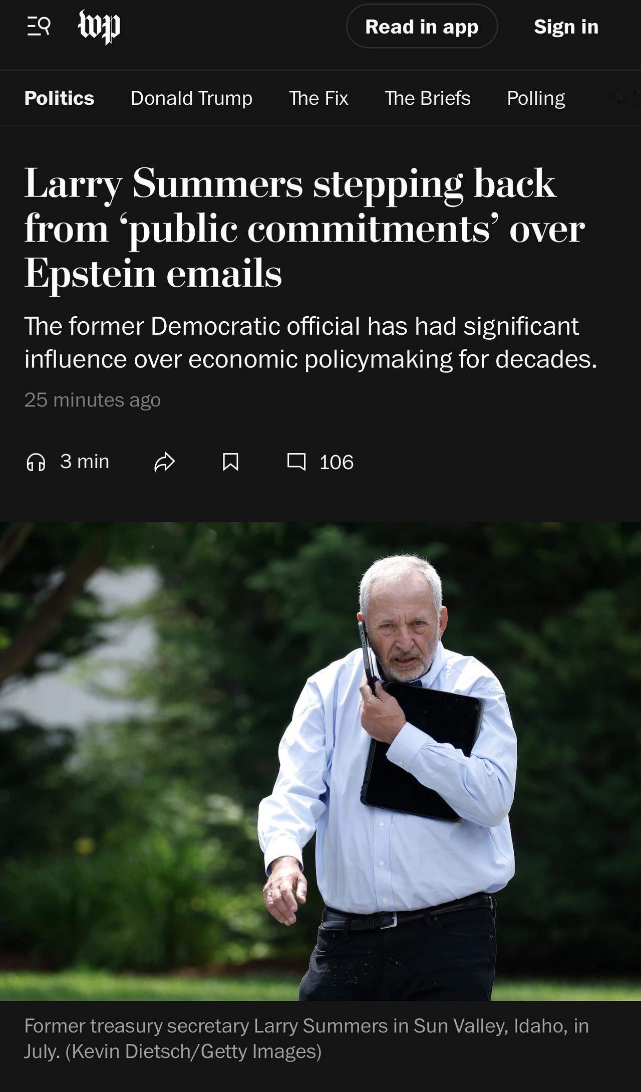 美国前民主党财政部长拉里·萨默斯Larry Summers周一晚间发表声明称，他