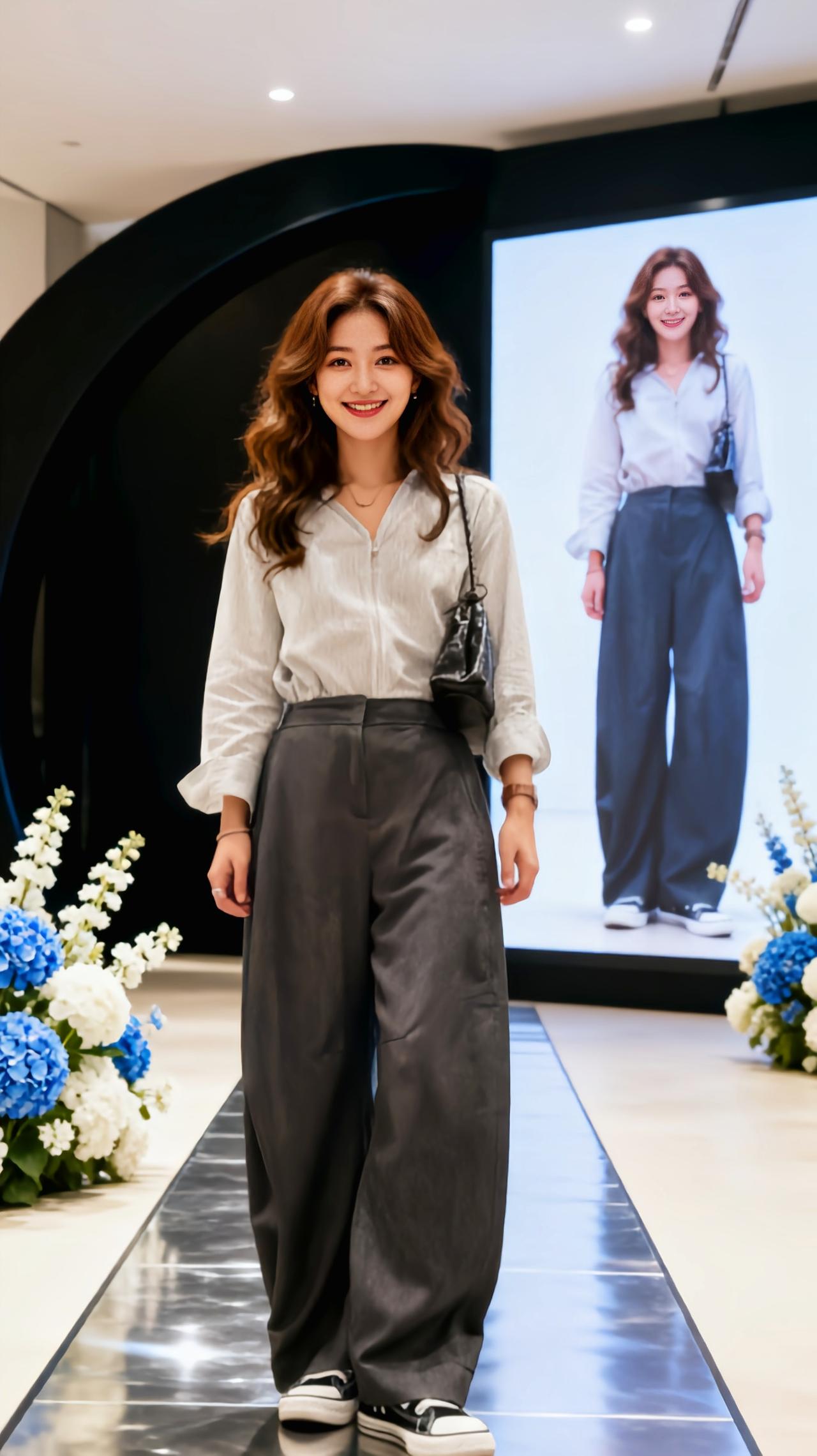 拖地裤 胖女孩穿搭 连体裤 穿搭 直筒显瘦秀场同款长裤