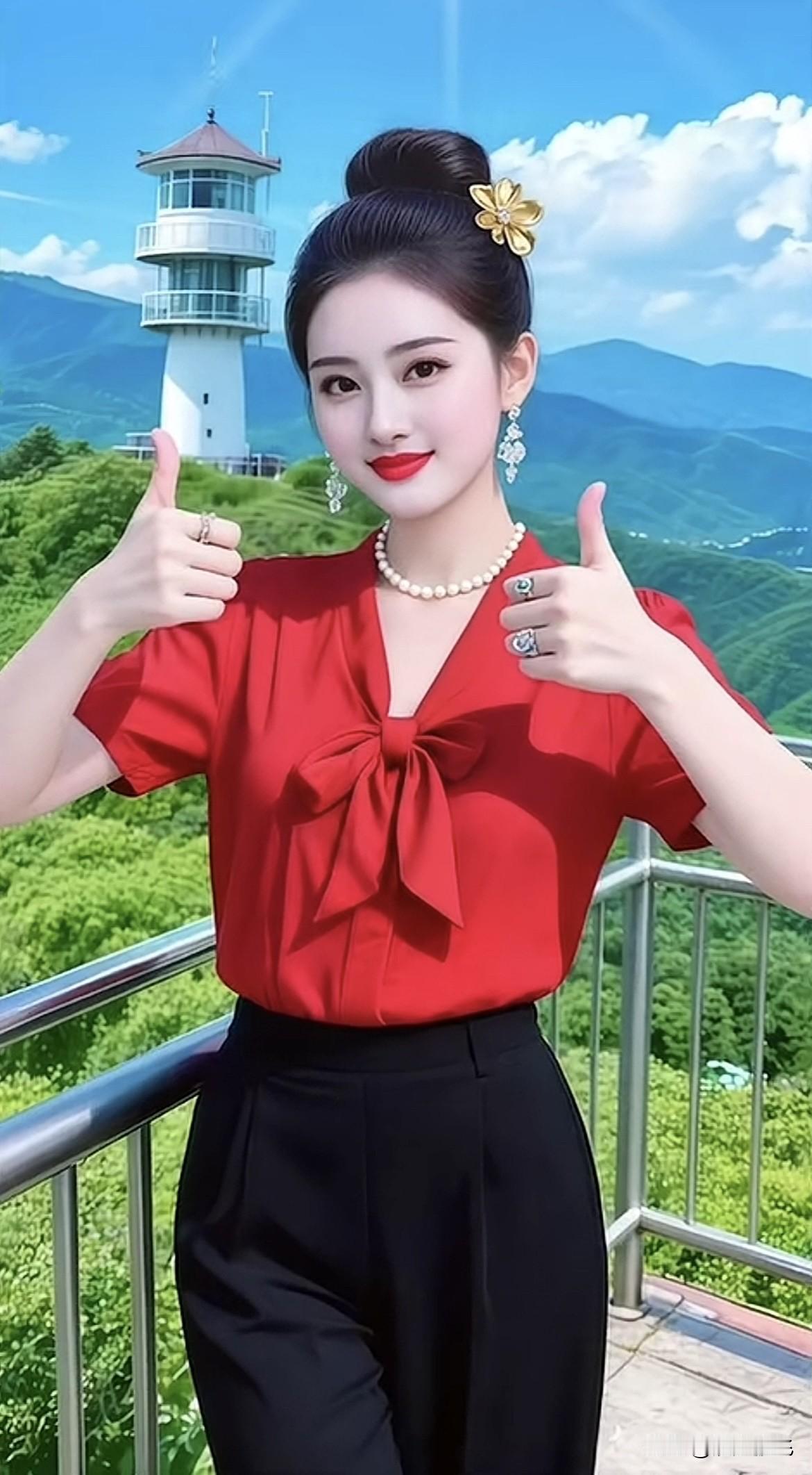 打卡最美观景台，红黑撞色穿搭，惊艳你的美！🌟👍白紫撞色穿搭 白红撞色穿搭 红