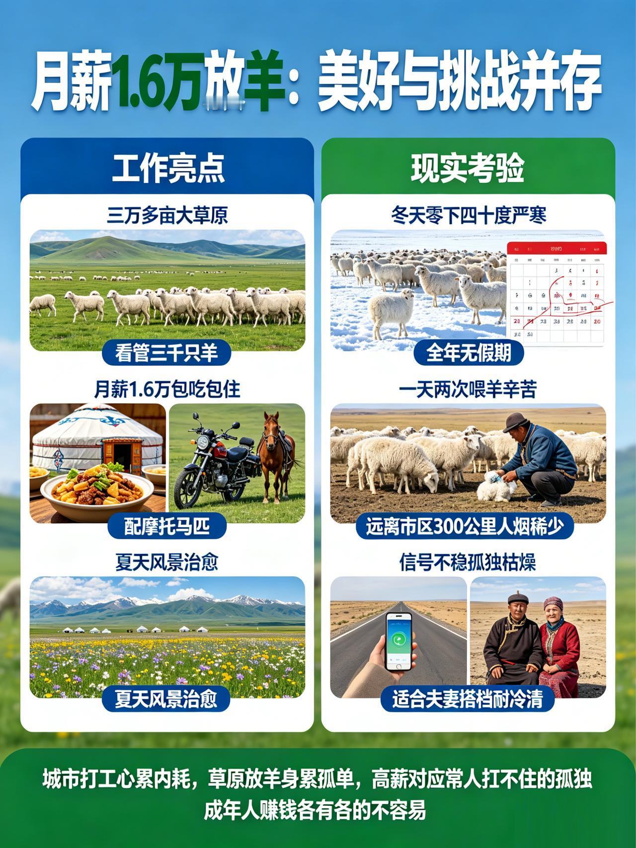 全网疯传内蒙万元放羊工作，老板终于说实话了。
三万多亩大草原，看管三千只羊，月薪