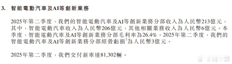 小米财报 看了一眼小米Q2财报中，「智能汽车和AI等创新业务」的数据收入206亿