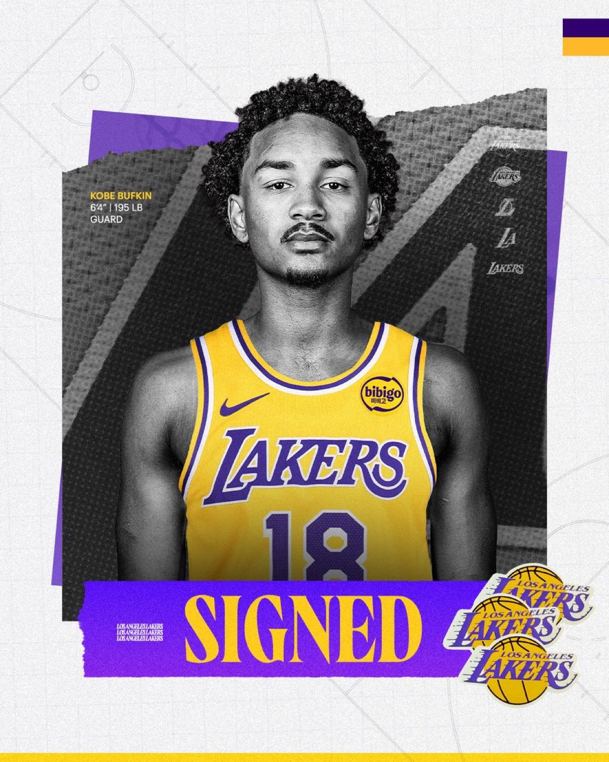 湖人官宣签约科比·巴夫金！湖人签约科比巴夫金