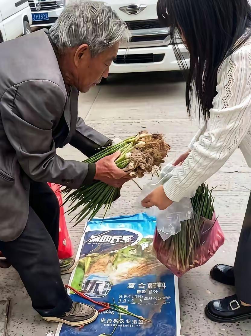 好心女子花6块钱将老人剩下的葱全部买下，没想到却把老人一上午的卖葱钱“打包带回”
