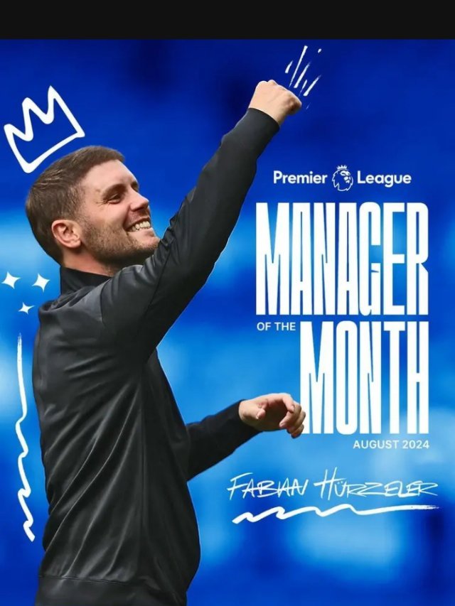 9月13日，英超官方宣布布莱顿主帅许尔策勒当选8月最佳教练。 ​​​