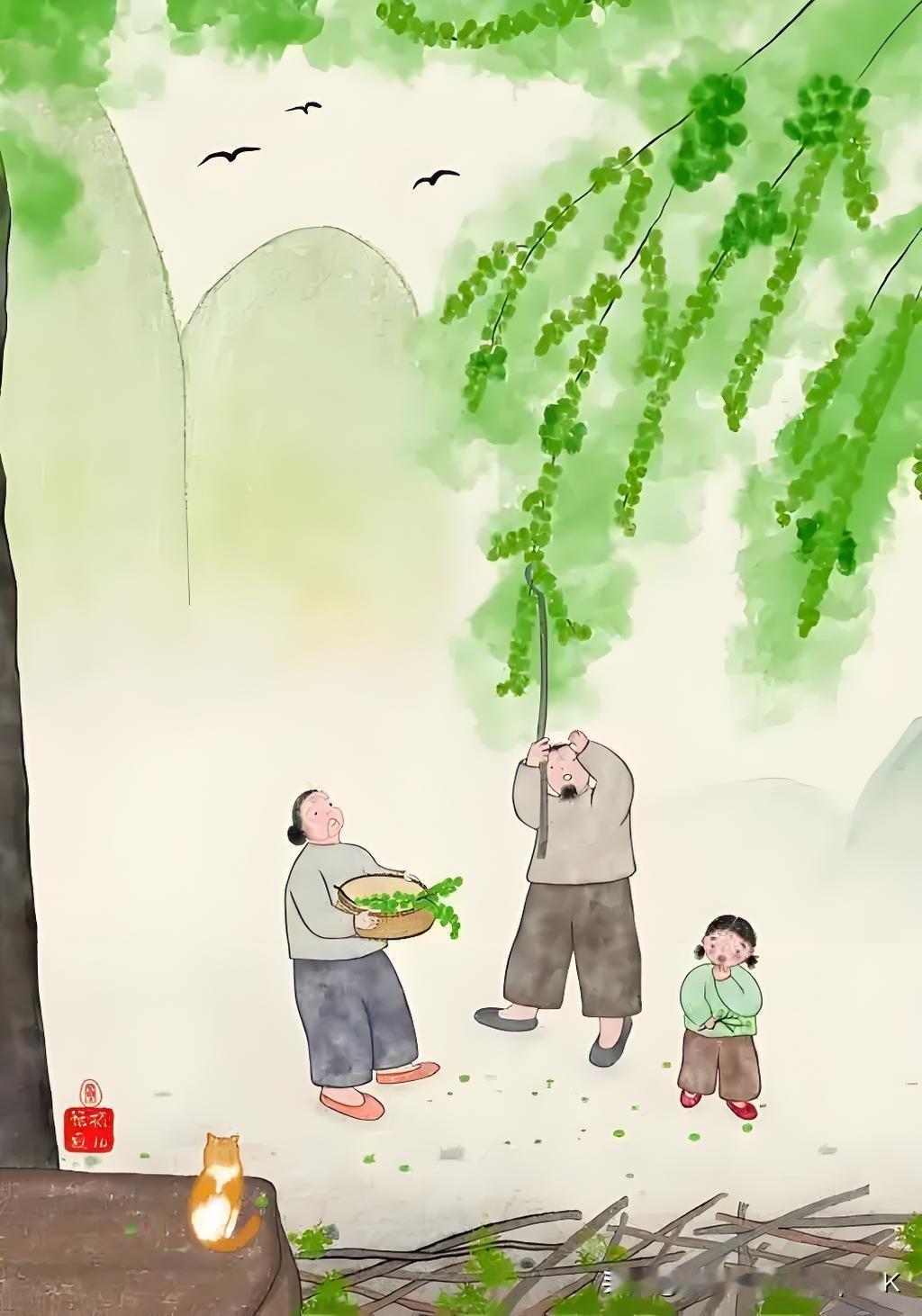 《榆钱》
——宋.孔平仲 
镂雪裁绡个个圆，
日斜风定稳如穿。
凭谁细与东君说，