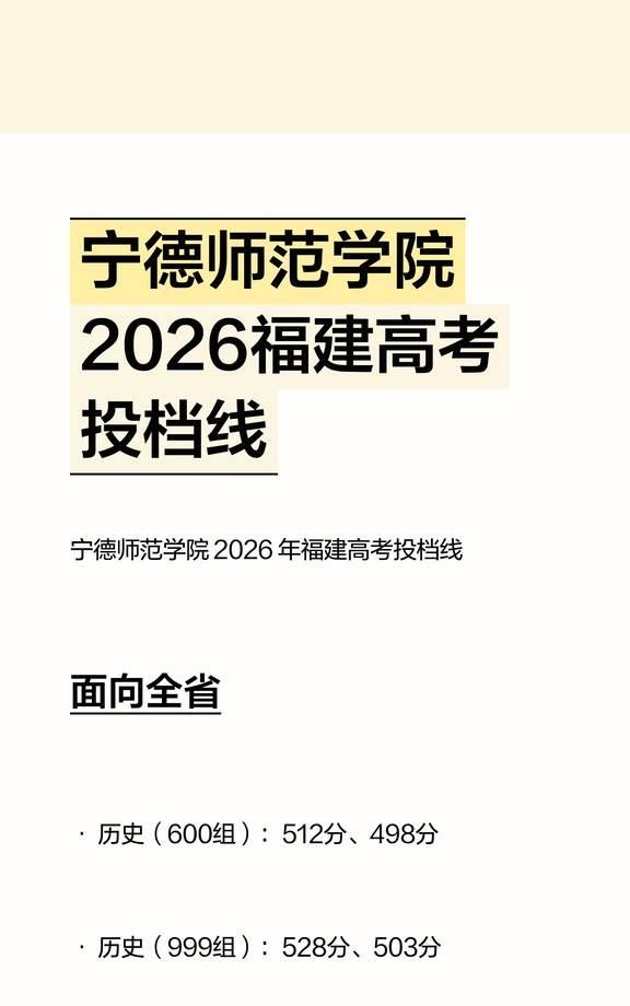 宁德师范学院2026福建高考投档线