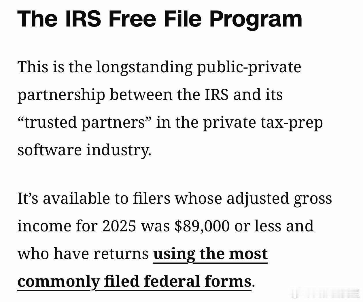 美国联邦个税，调整后总收入八万九及以下，可以用国税局批准的“免费报税”项目但全国