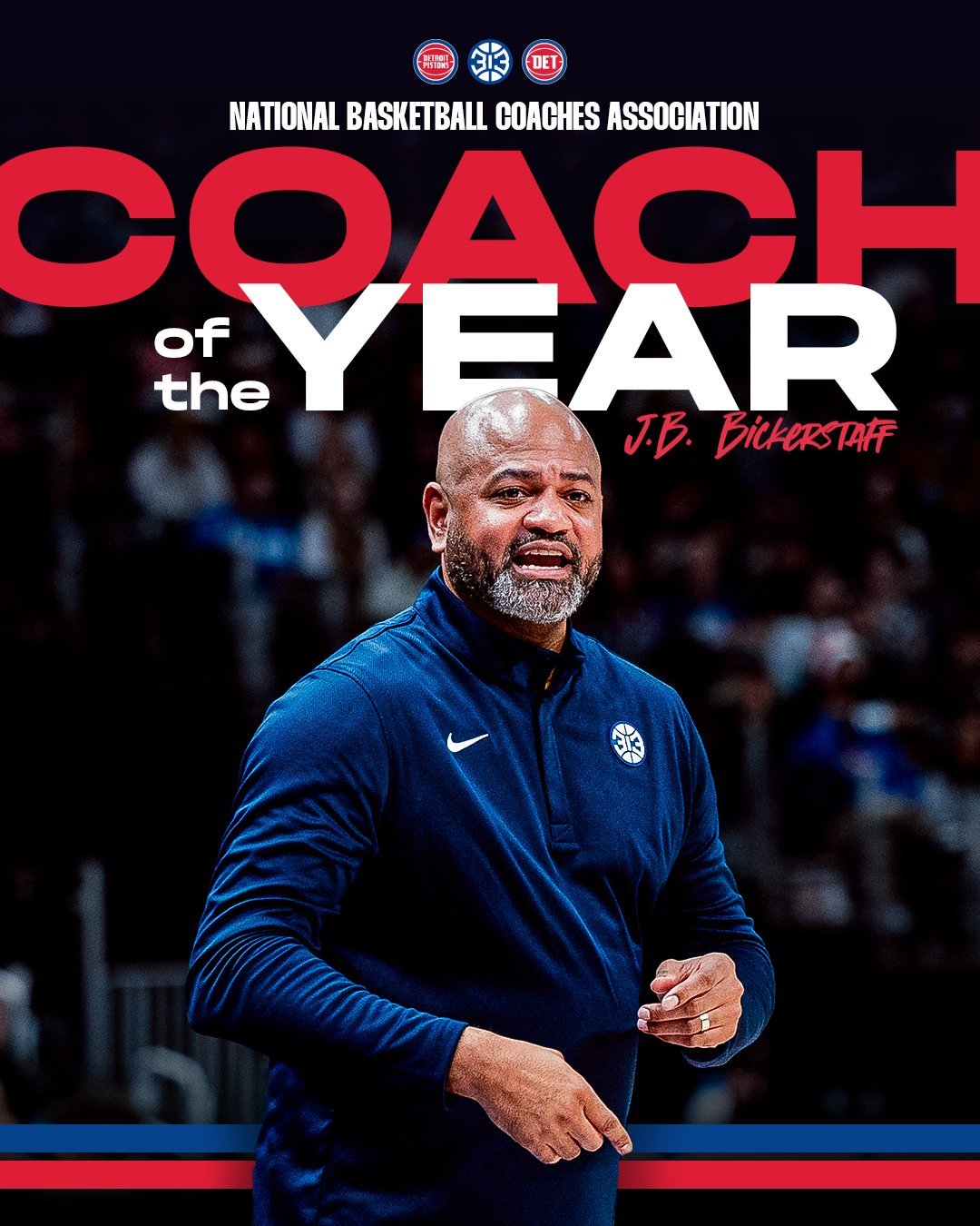 今年NBCA（教练协会）评出的最佳教练是活塞的比克斯塔夫，过去4个赛季，教练协会