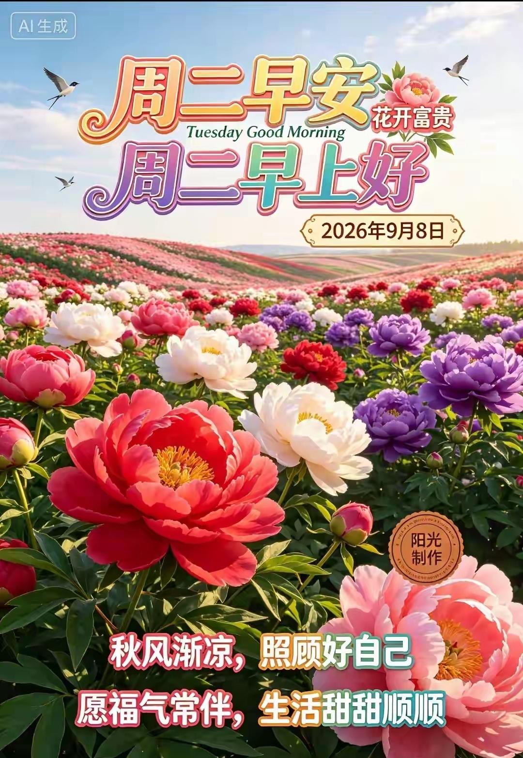 清晨的一句早安，不用华丽辞藻，却是心底一份质朴的惦念。
迎着周二的晨光，褪去浮躁