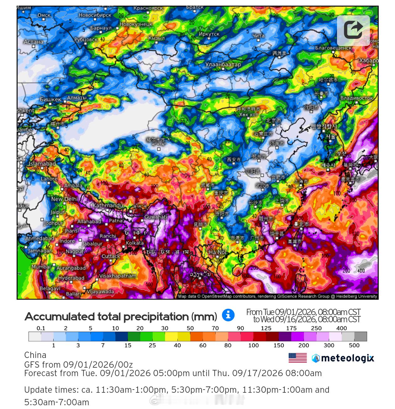气象观察团 未来半个月，我国的强降雨整体不算多，中部地区被偏北风控制，基本没有明