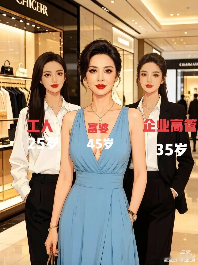 你是男人选媳妇，你怎么选？照片中三位女人，一个是富婆45岁，一个是企业白领35岁