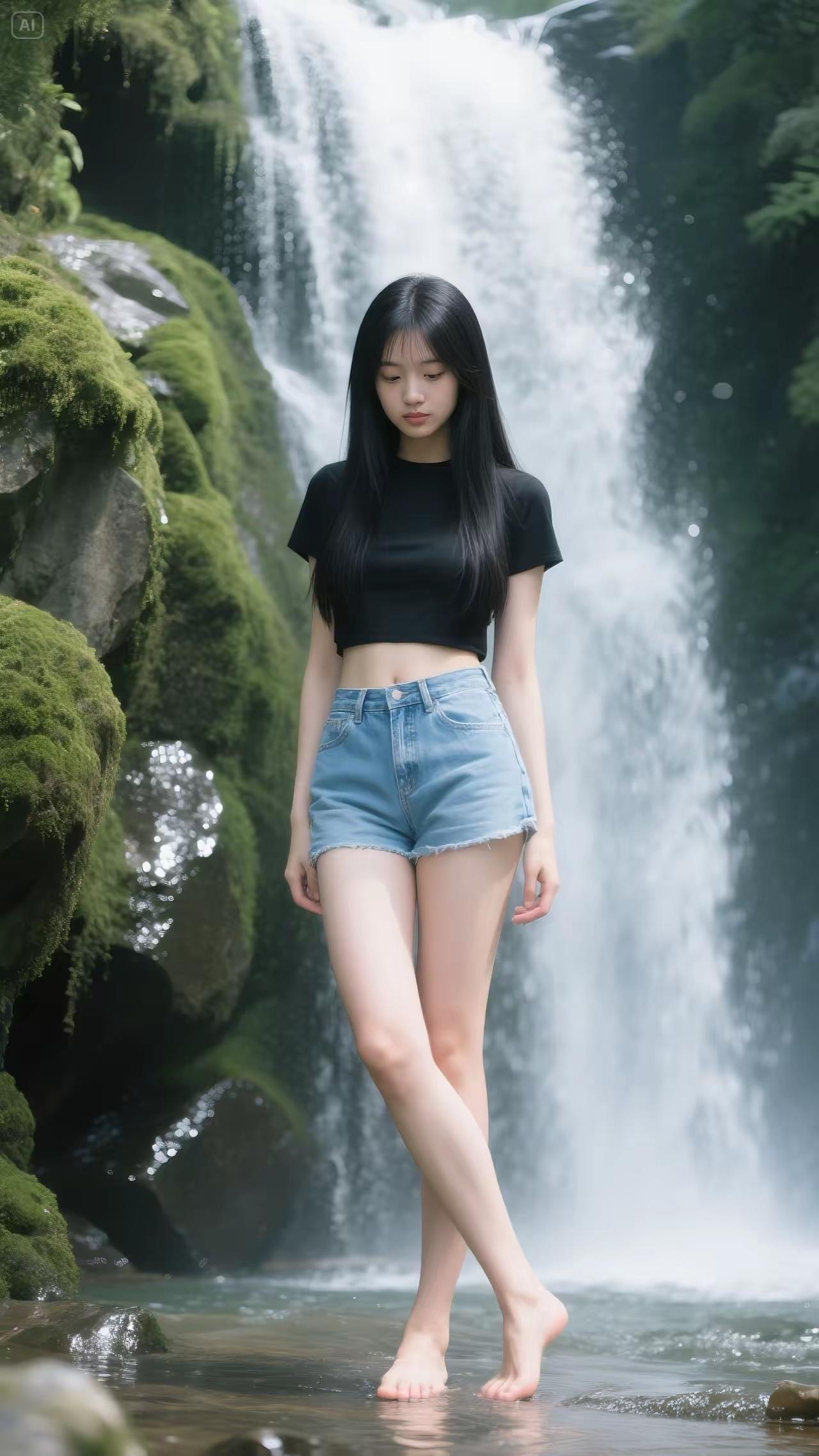 在瀑布前，感受自然的清新与宁静。