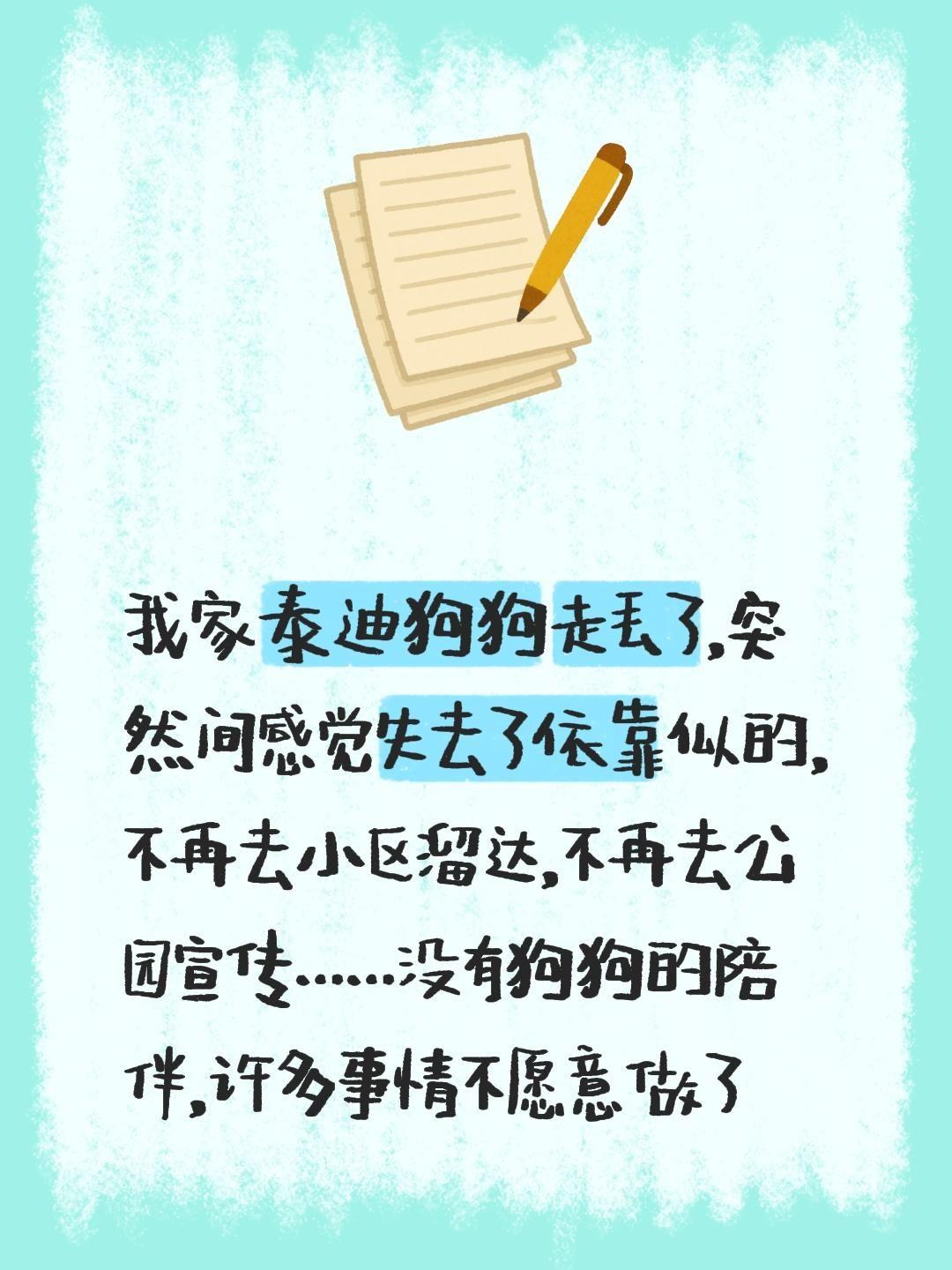 我评论了 的作品: 我家泰迪狗狗走丢了，突然间感觉失去了依靠似的，不再...