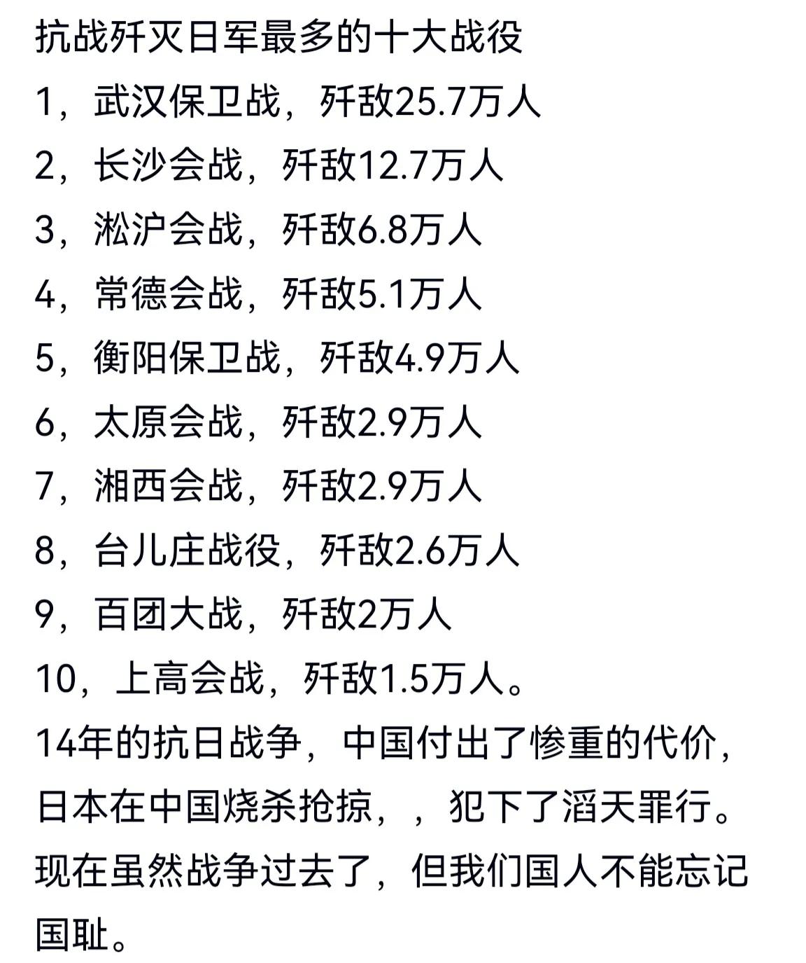 抗日战争十大战役中，中共领导的军队仅百团大战入围。但是，我们千万不要忘记建国初爆