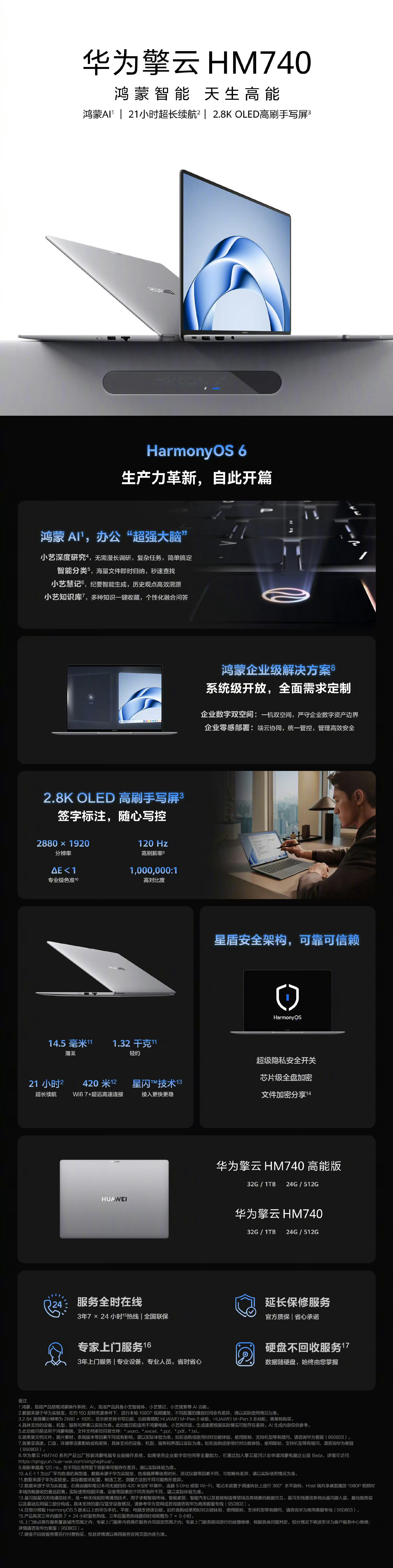 新一代鸿蒙电脑发布新一代商用笔记本电脑华为擎云 HM740正式发布。首发搭载基于