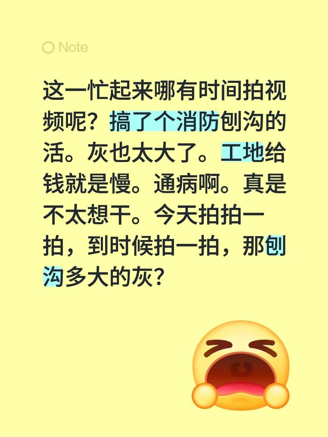 这一忙起来哪有时间拍视频呢？搞了个消防刨沟的活。灰也太大了。工地给钱就是慢。通病