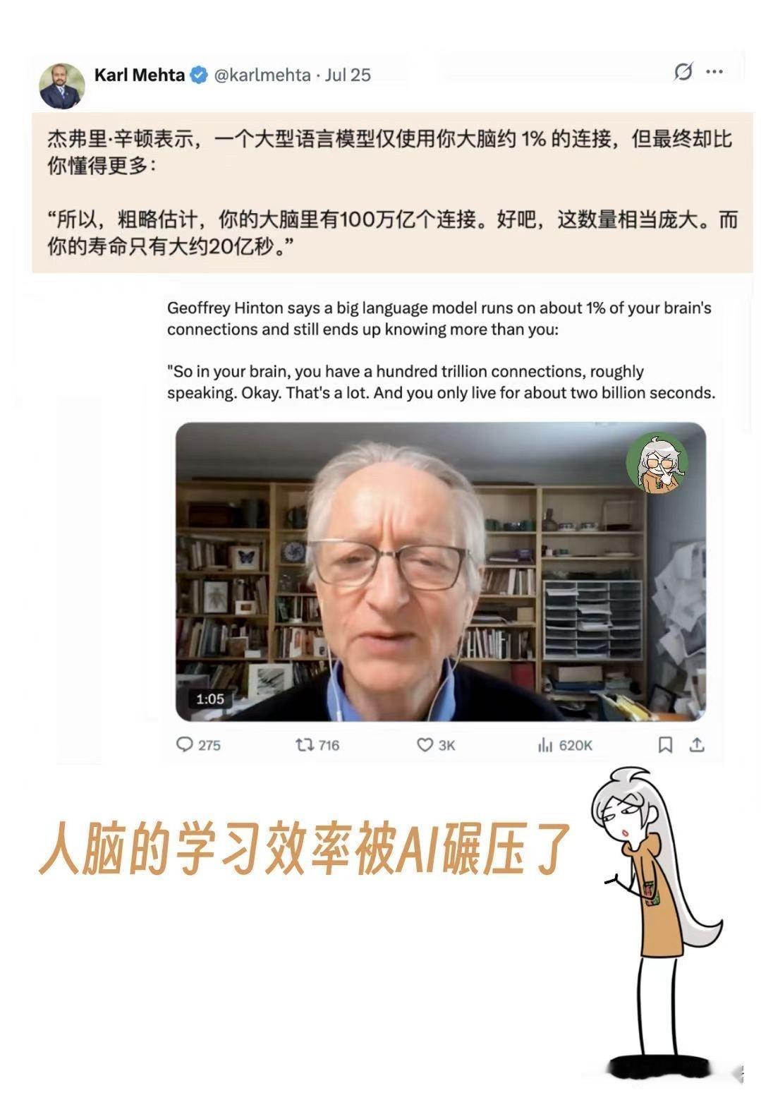 AI用远比你少的"硬件"，装进了远比你多的知识
AI 教父Hinton老先生故意